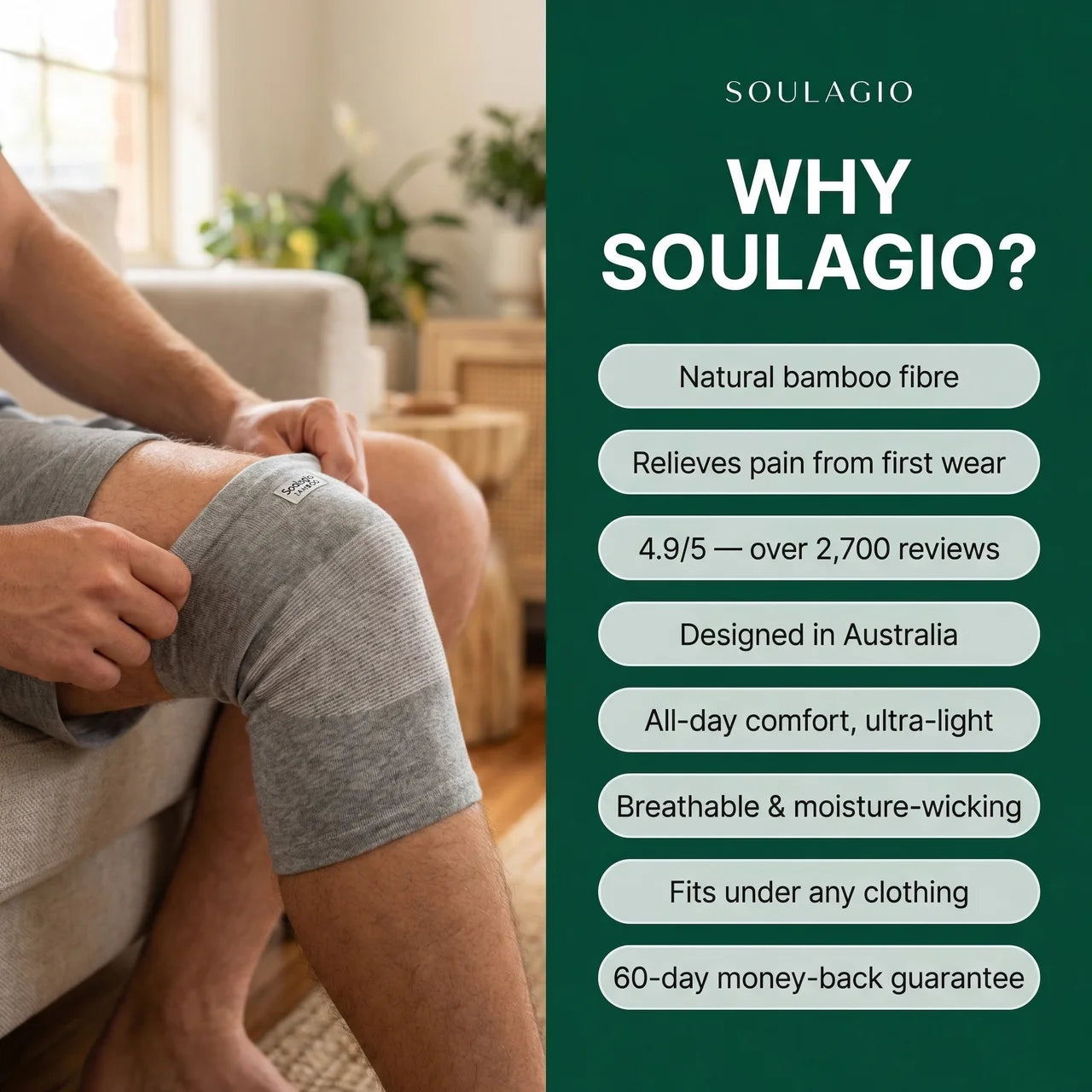 Soulagio : The bamboo knee sleeve trusted by thousands of Australians to relieve knee pain and discomfort.